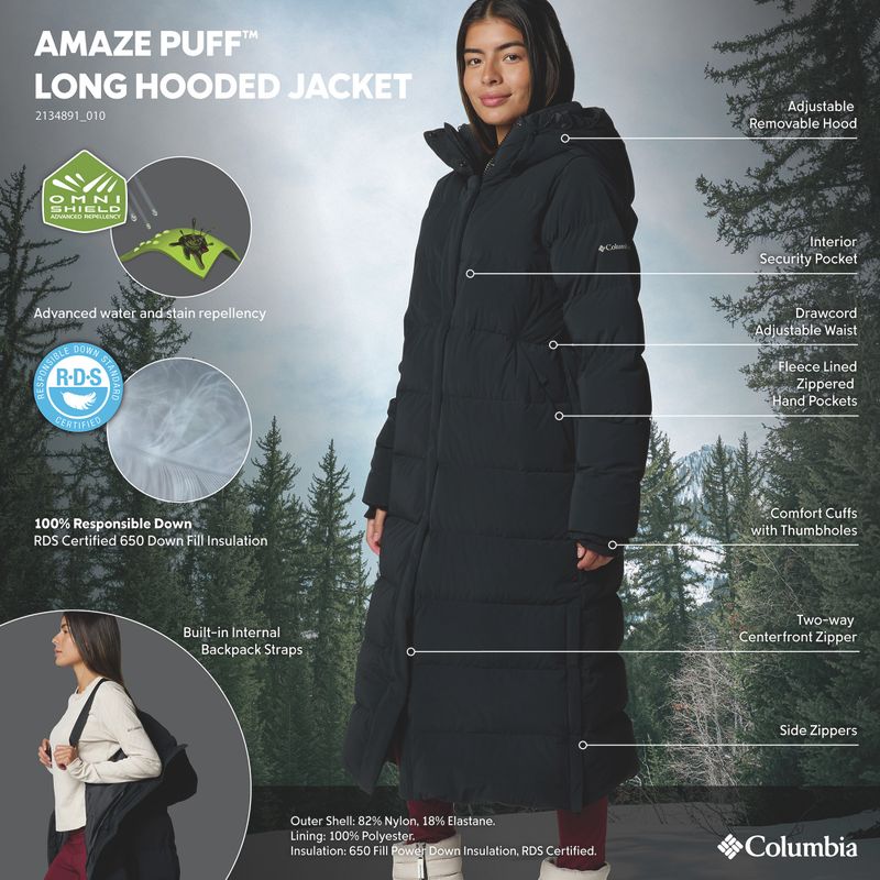 Płaszcz puchowy damski Columbia Amaze Puff Long Hooded black 19