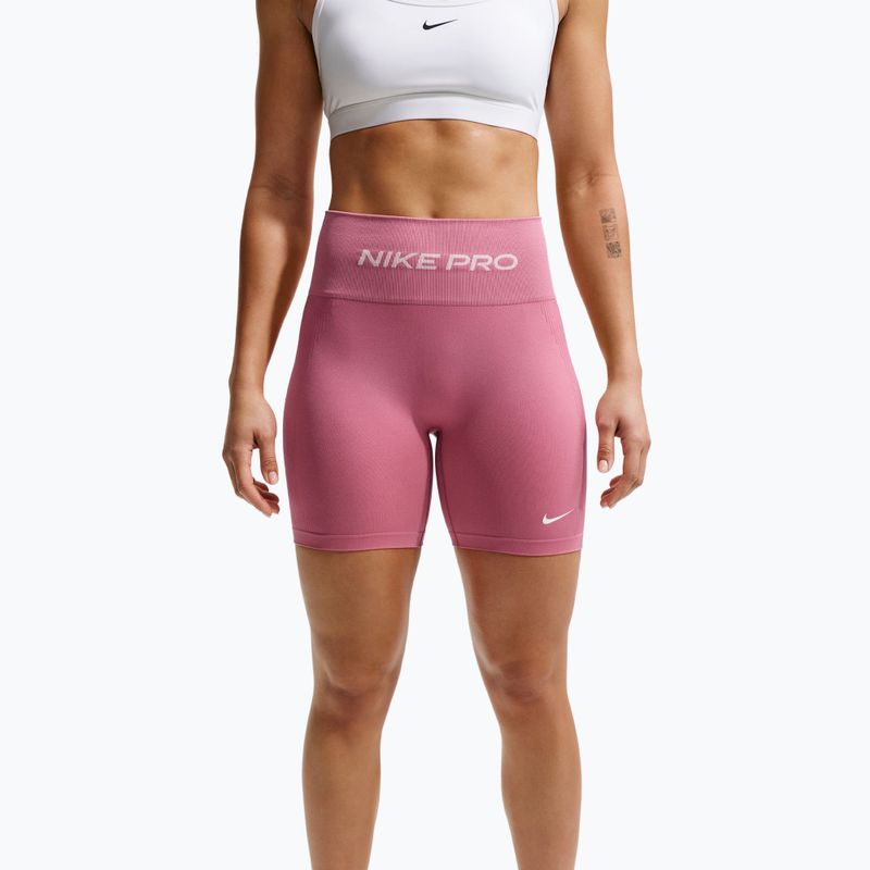 Spodenki treningowe damskie Nike Pro Seamless High Waisted Biker 5" peony/white 5