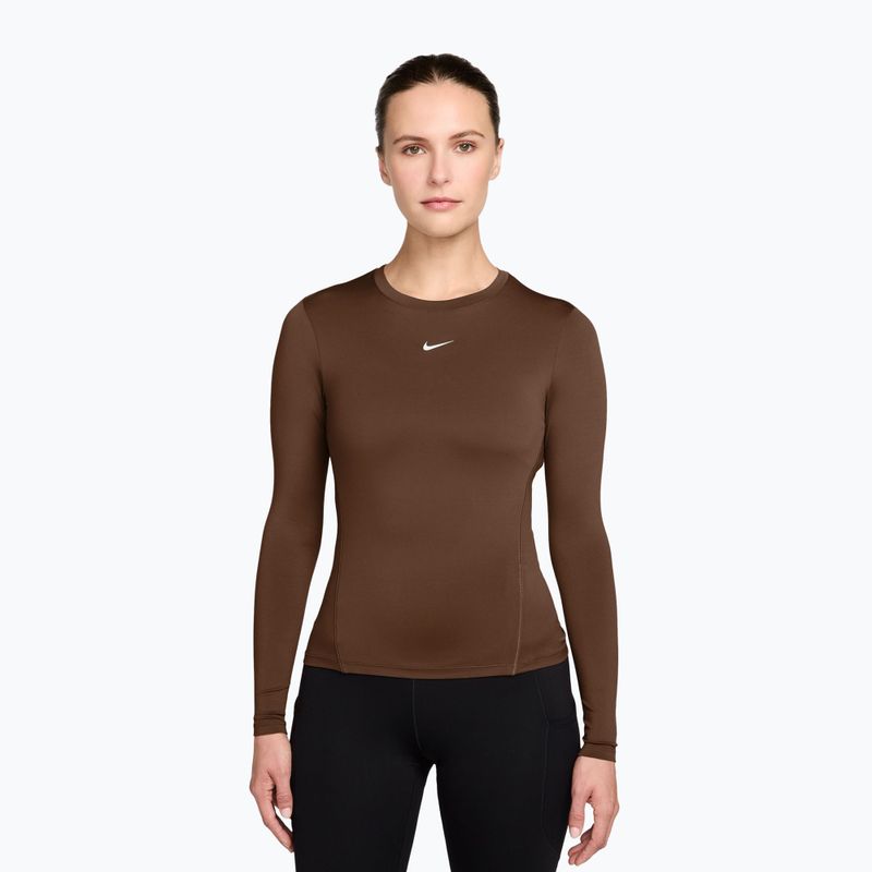 Longsleeve treningowy damski Nike One Fitted cacao wow/white