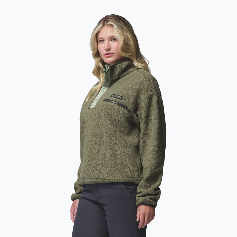 Bluza polarowa damska Columbia Helvetia II Cropped Half Snap Fleece stone green/safari 4