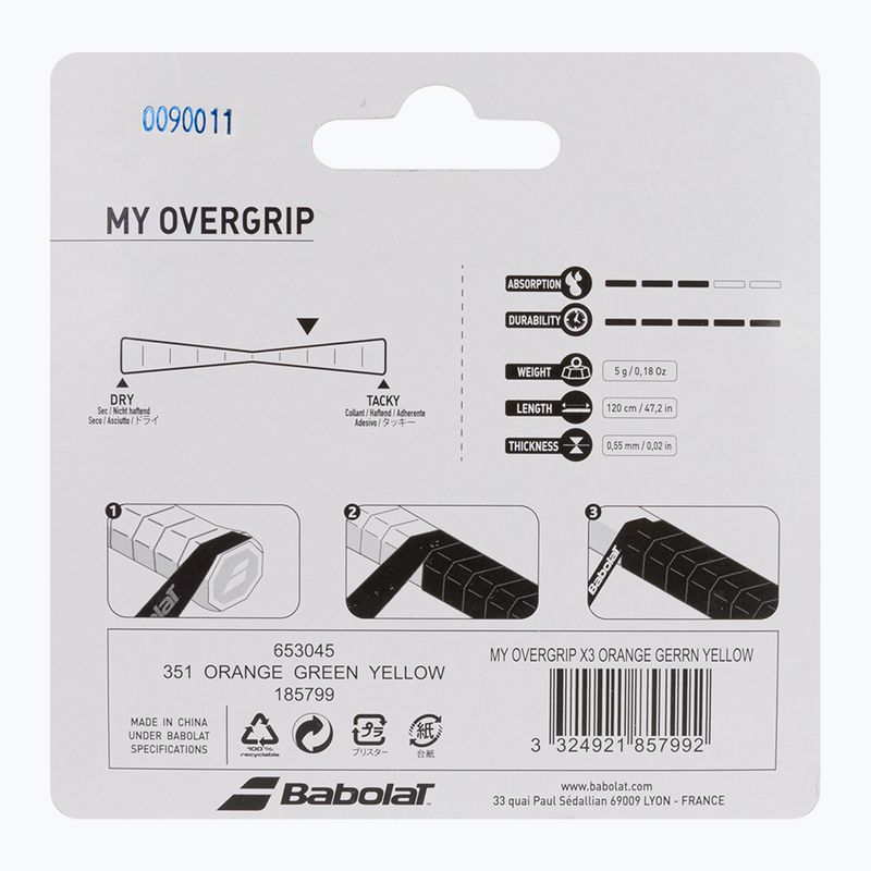 Owijki do rakiet tenisowych Babolat My Overgrip 3 szt. orange/green/yellow 2