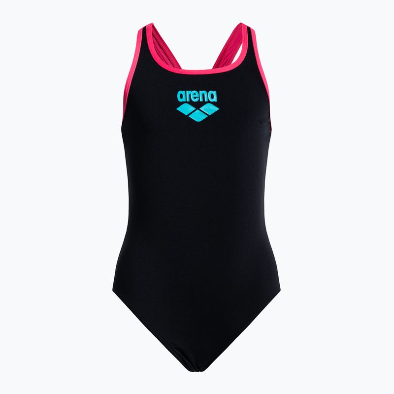 Strój pływacki jednoczęściowy dziecięcy arena Biglogo Swim Pro Back One Piece black/freak rose