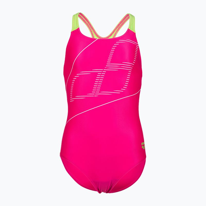 Strój pływacki jednoczęściowy dziecięcy arena Swim Pro Back Logo freak rose/soft green 4