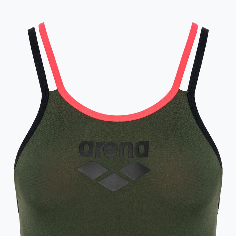 Strój pływacki jednoczęściowy damski arena One Double Cross Back One Piece dark sage/black/fluo red 3