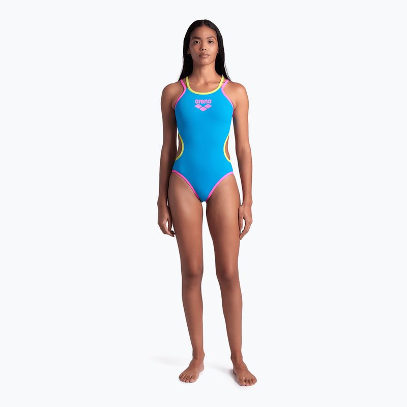 Strój pływacki jednoczęściowy damski arena One Double Cross Back One Piece turquoise/fluo pink/soft green 7