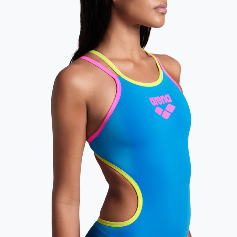 Strój pływacki jednoczęściowy damski arena One Double Cross Back One Piece turquoise/fluo pink/soft green 9