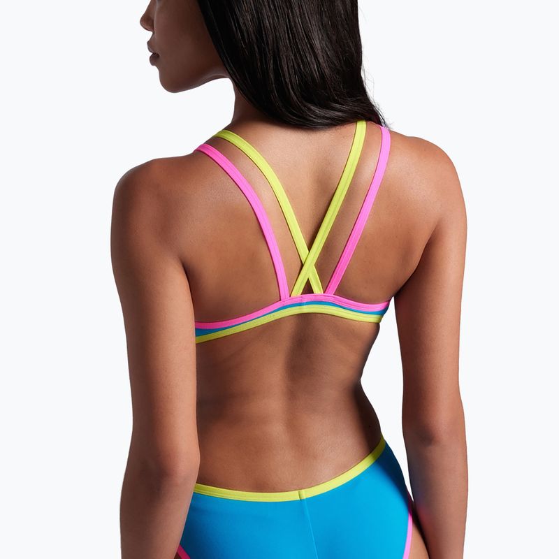 Strój pływacki jednoczęściowy damski arena One Double Cross Back One Piece turquoise/fluo pink/soft green 10
