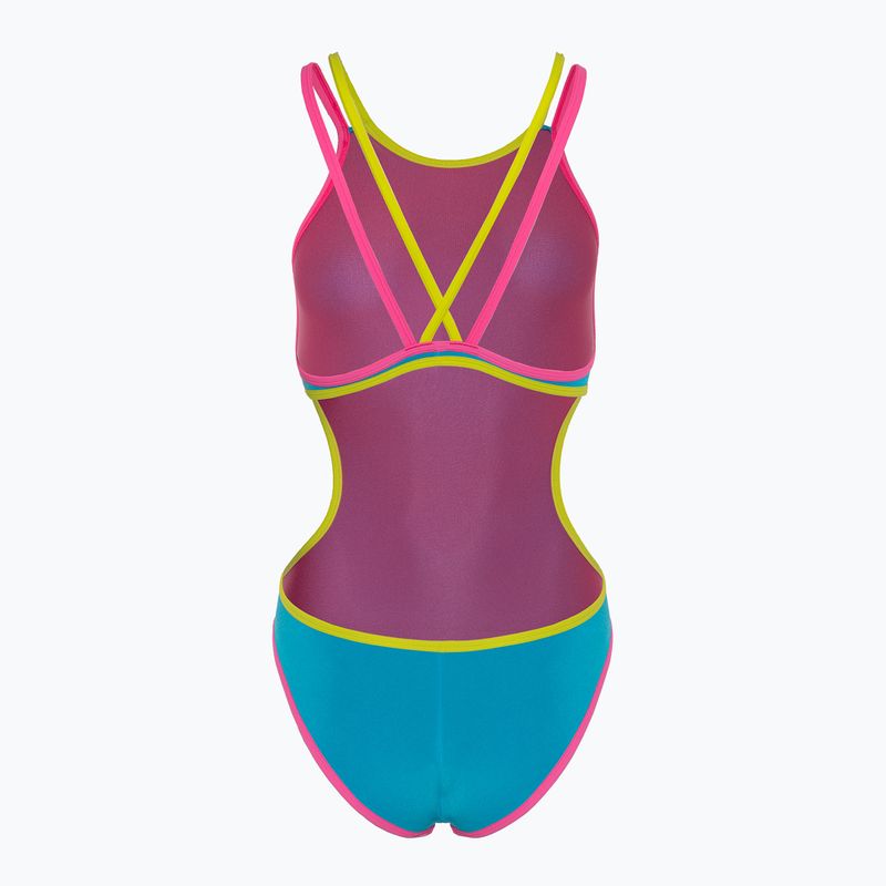 Strój pływacki jednoczęściowy damski arena One Double Cross Back One Piece turquoise/fluo pink/soft green 2