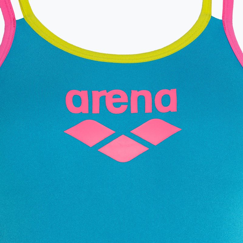 Strój pływacki jednoczęściowy damski arena One Double Cross Back One Piece turquoise/fluo pink/soft green 3