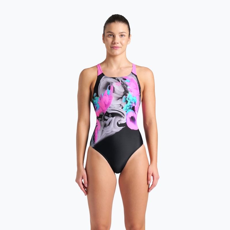 Strój pływacki jednoczęściowy damski arena Imaginary Swim Pro Back black/shocking pink/multi 5