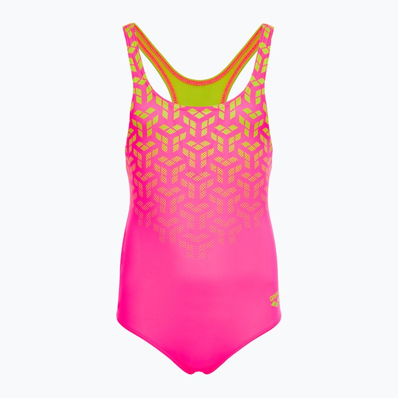 Strój pływacki jednoczęściowy dziecięcy arena Kikko V Swim Pro Back shocking pink/soft green