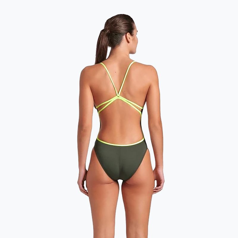 Strój pływacki jednoczęściowy damski arena Lace Back Solid dark sage/artic lime 7