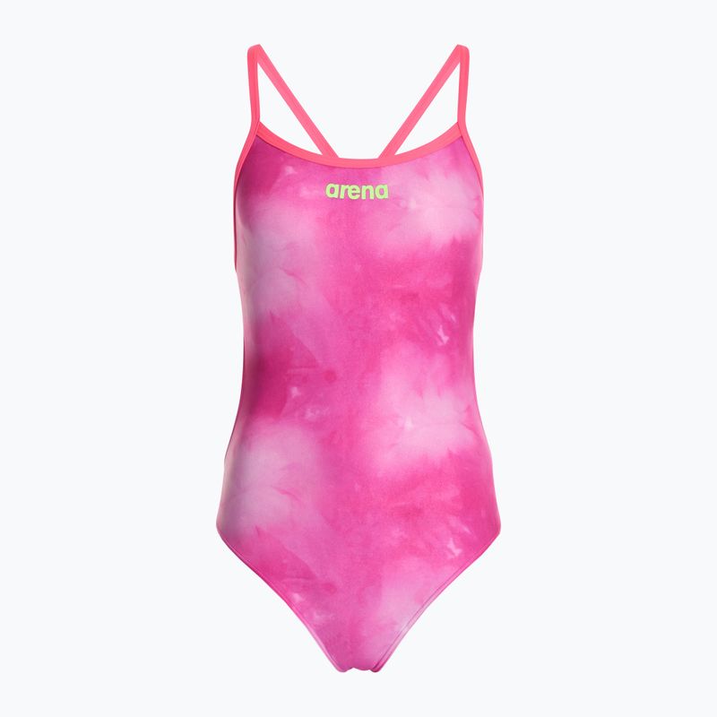 Strój pływacki jednoczęściowy damski arena Tie-Dye Challenge Back Allover shocking pink multi/shocking pink