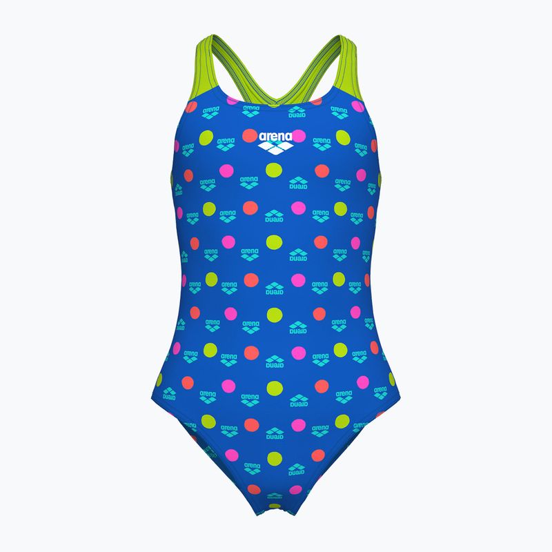 Strój pływacki jednoczęściowy dziecięcy arena Multiple Dot Swim Pro Back multi blue/artic lime