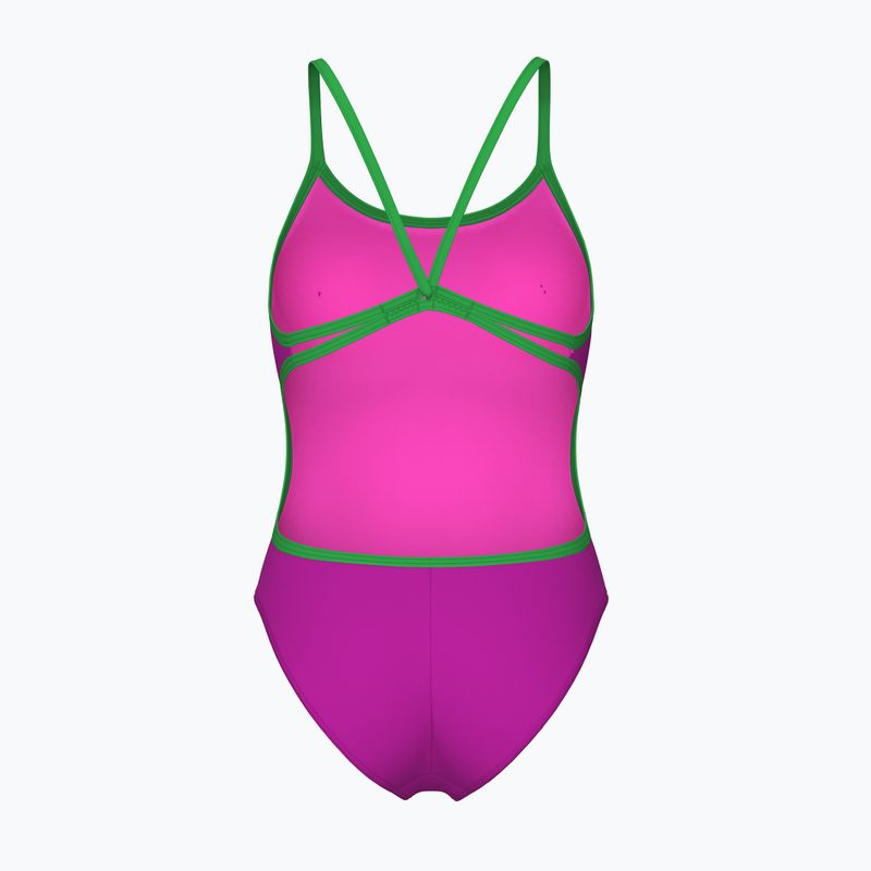 Strój pływacki jednoczęściowy damski Arena Lace Back Solid very fuchsia/team green 2