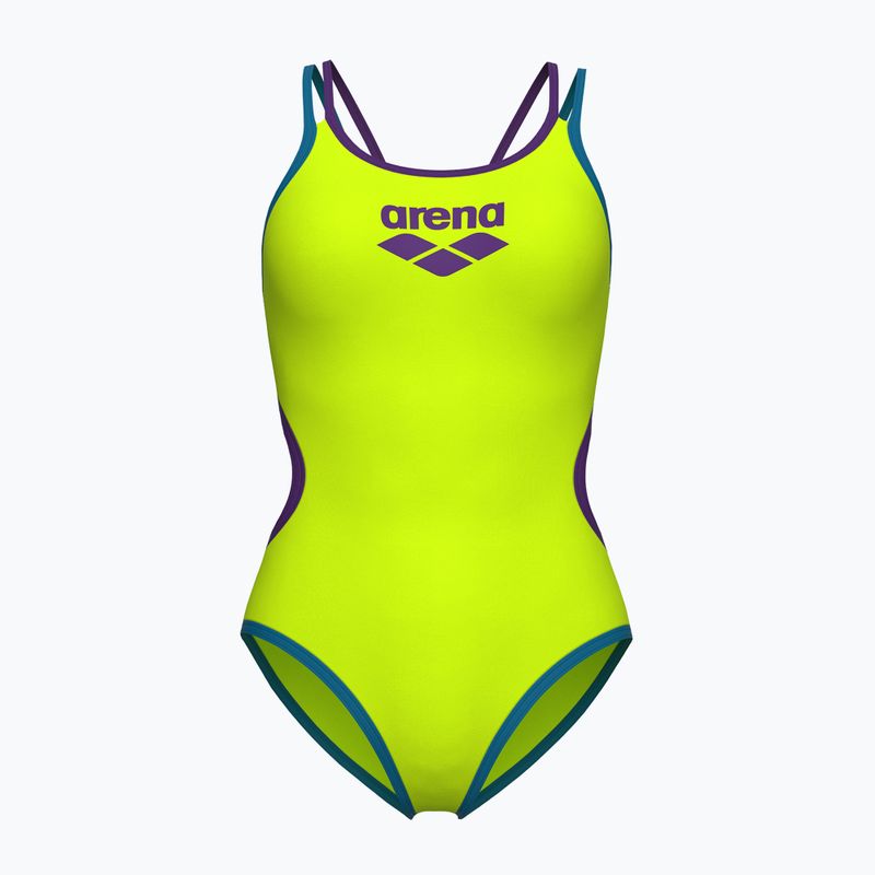 Strój pływacki jednoczęściowy damski arena One Double Cross Back One Piece artic lime/plum/blue cosmo