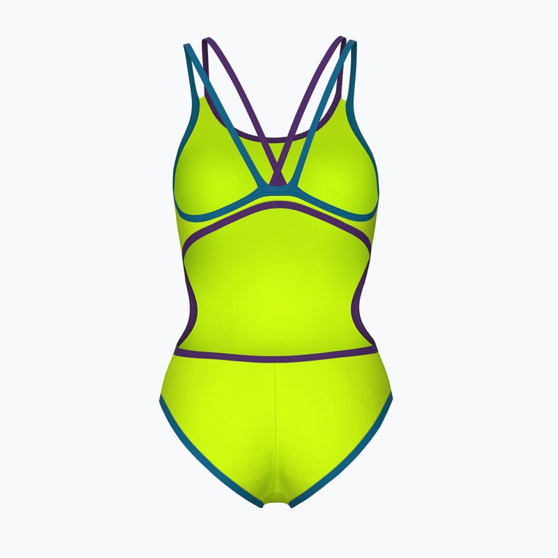 Strój pływacki jednoczęściowy damski arena One Double Cross Back One Piece artic lime/plum/blue cosmo 2