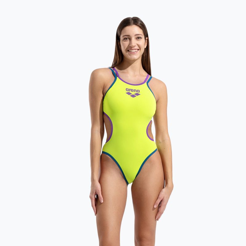 Strój pływacki jednoczęściowy damski arena One Double Cross Back One Piece artic lime/plum/blue cosmo 5
