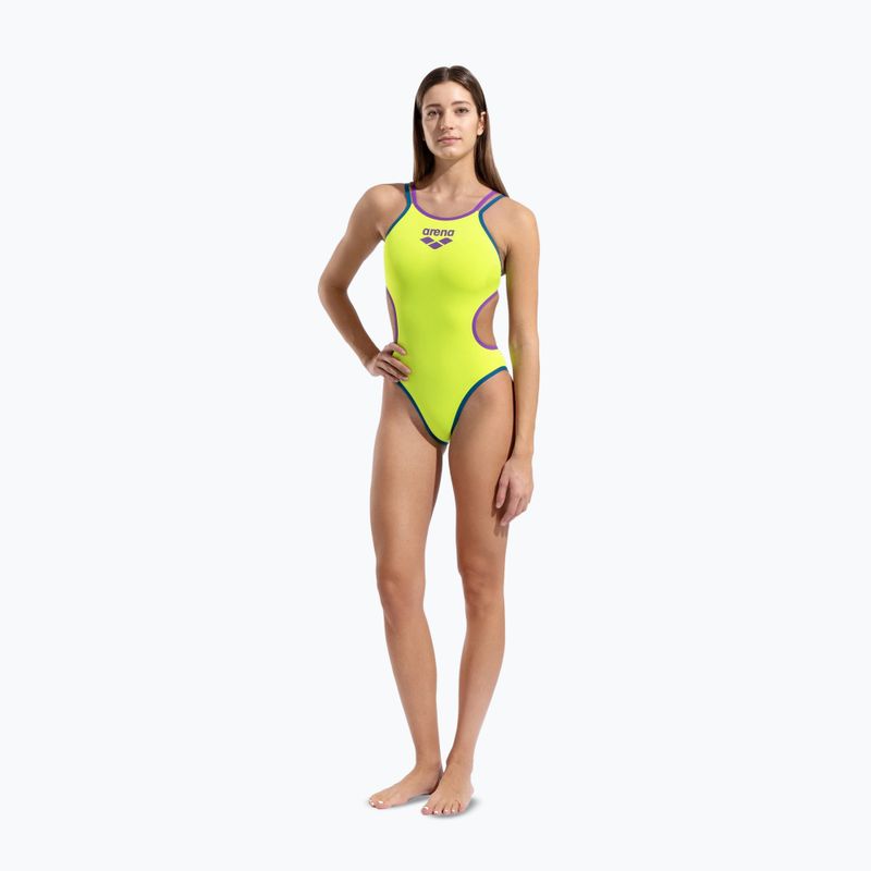 Strój pływacki jednoczęściowy damski arena One Double Cross Back One Piece artic lime/plum/blue cosmo 6