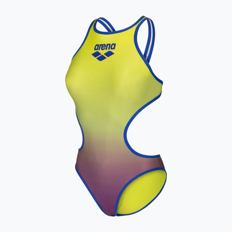 Strój pływacki jednoczęściowy damski arena One Shaded Print Tech One Back artic lime violetta multi/neon blue 3