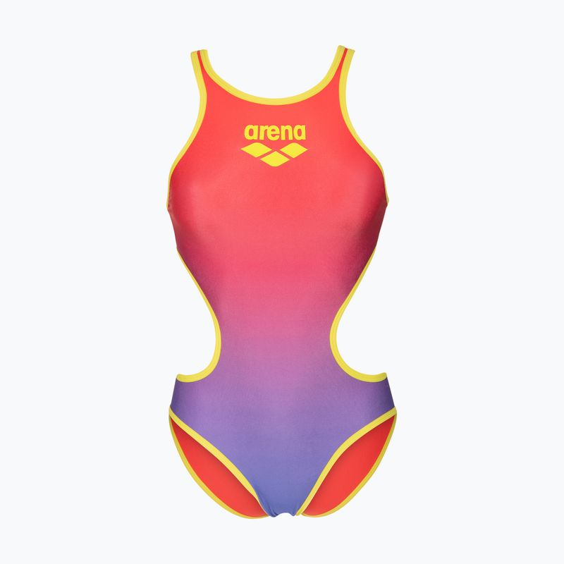 Strój pływacki jednoczęściowy damski arena One Shaded Print Tech One Back bright coral royal multi/soft green