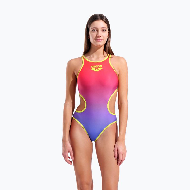 Strój pływacki jednoczęściowy damski arena One Shaded Print Tech One Back bright coral royal multi/soft green 5