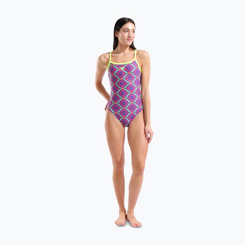Strój pływacki jednoczęściowy damski arena Floral Challange Back violet multi/artic lime 2