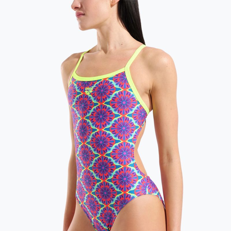 Strój pływacki jednoczęściowy damski arena Floral Challange Back violet multi/artic lime 4
