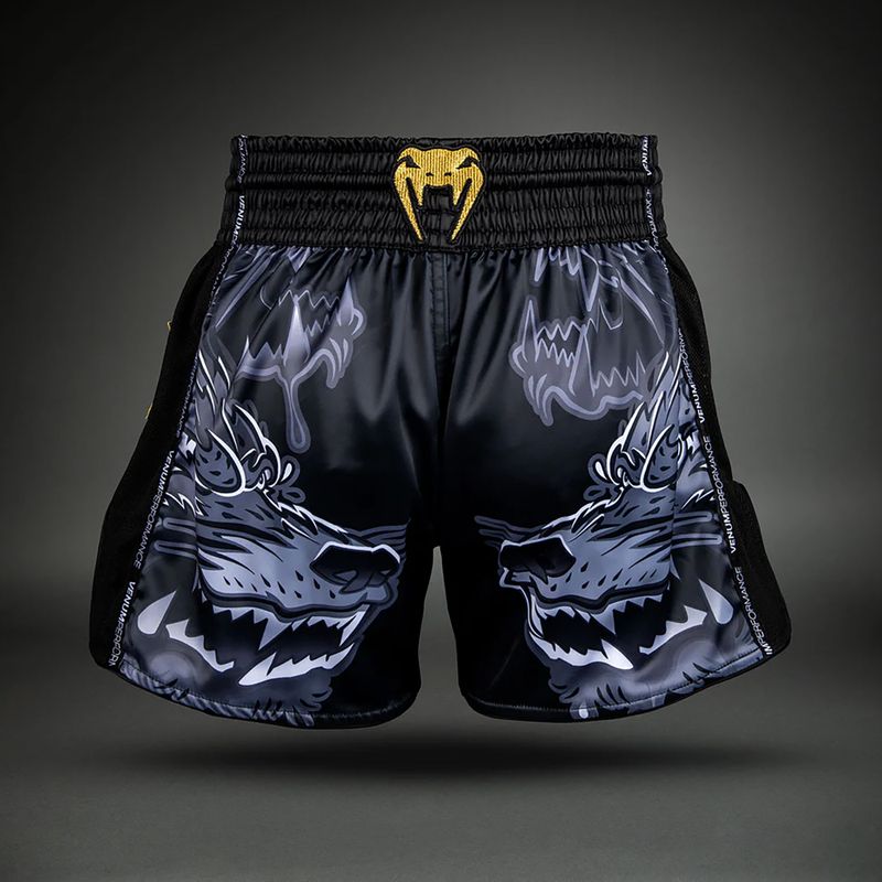 Spodenki treningowe męskie Venum Wolf Atak Muay Thai Shorts black/grey 2