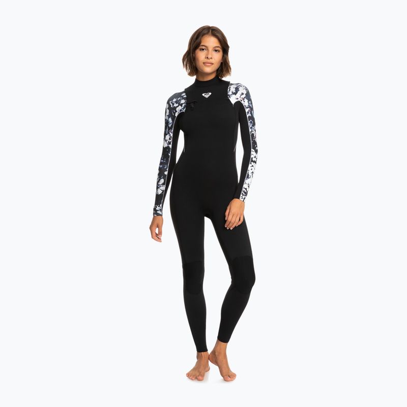Pianka do pływania damska ROXY 4/3 mm Elite Chest Zip GBS true black/black flowers 2