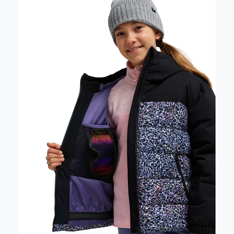 Kurtka snowboardowa dziecięca ROXY Snowyhill Printed Puffy true black wildin out rg 5