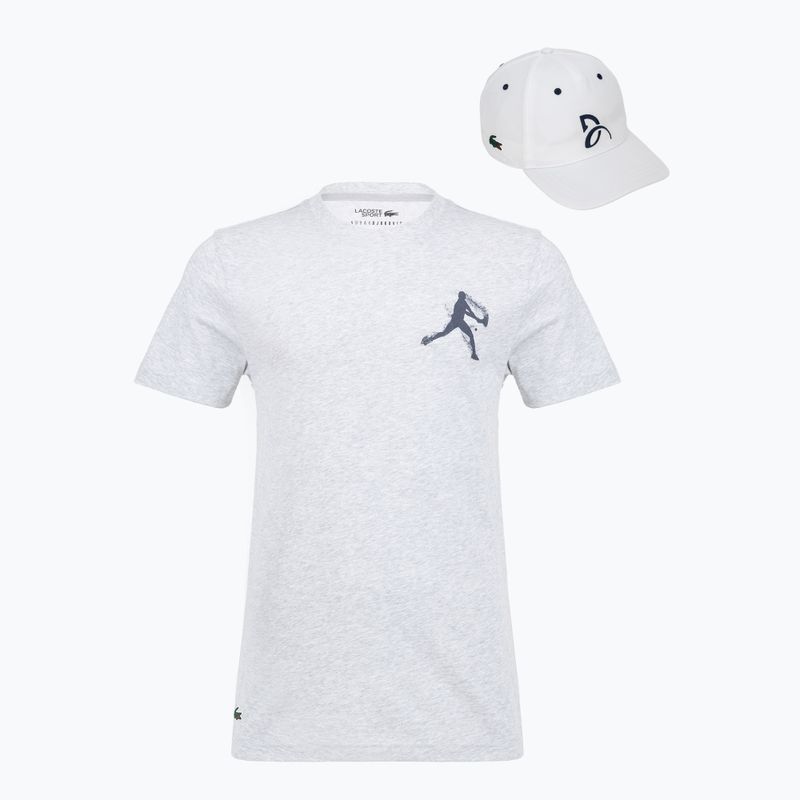 Koszulka męska + czapka Lacoste TH1044 silver chine/ navy blue