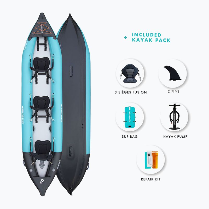 Kajak pompowany 3-osobowy AQUADESIGN Koloa 400 cm blue/black 4