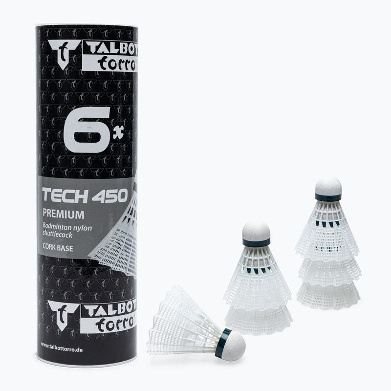 Lotki do badmintona Talbot-Torro Tech 450 Premium Nylon Slow 6 szt. white