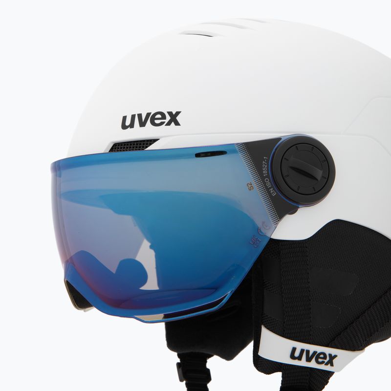 Kask narciarski dziecięcy UVEX Rocket Visor Jr white/black matt/mirror blue/smoke 7
