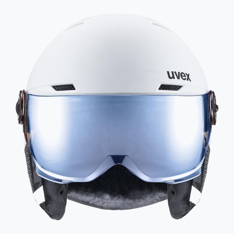Kask narciarski dziecięcy UVEX Rocket Visor Jr white/black matt/mirror blue/smoke 2