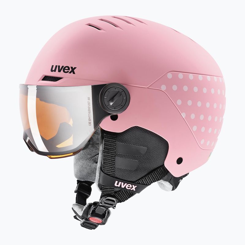 Kask narciarski dziecięcy UVEX Rocket Visor Jr pink confetti matt/mirror silver/lasergold lite