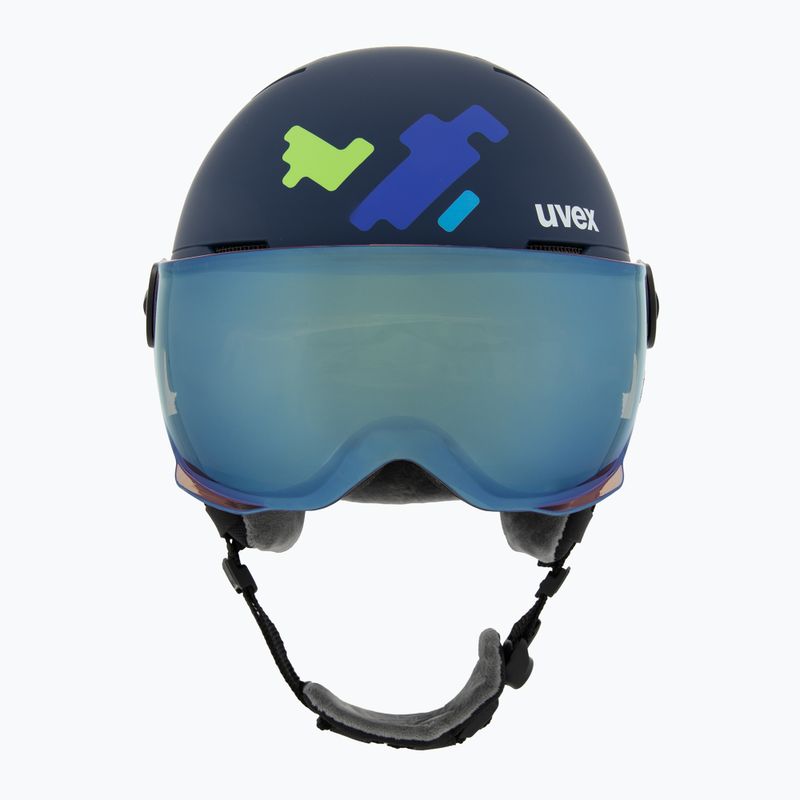 Kask narciarski dziecięcy UVEX Rocket Visor Jr blue puzzle matt/mirror blue/smoke 2
