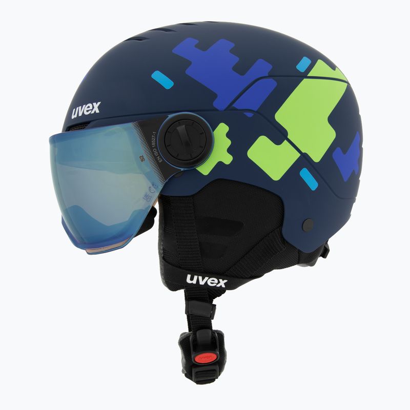 Kask narciarski dziecięcy UVEX Rocket Visor Jr blue puzzle matt/mirror blue/smoke 3