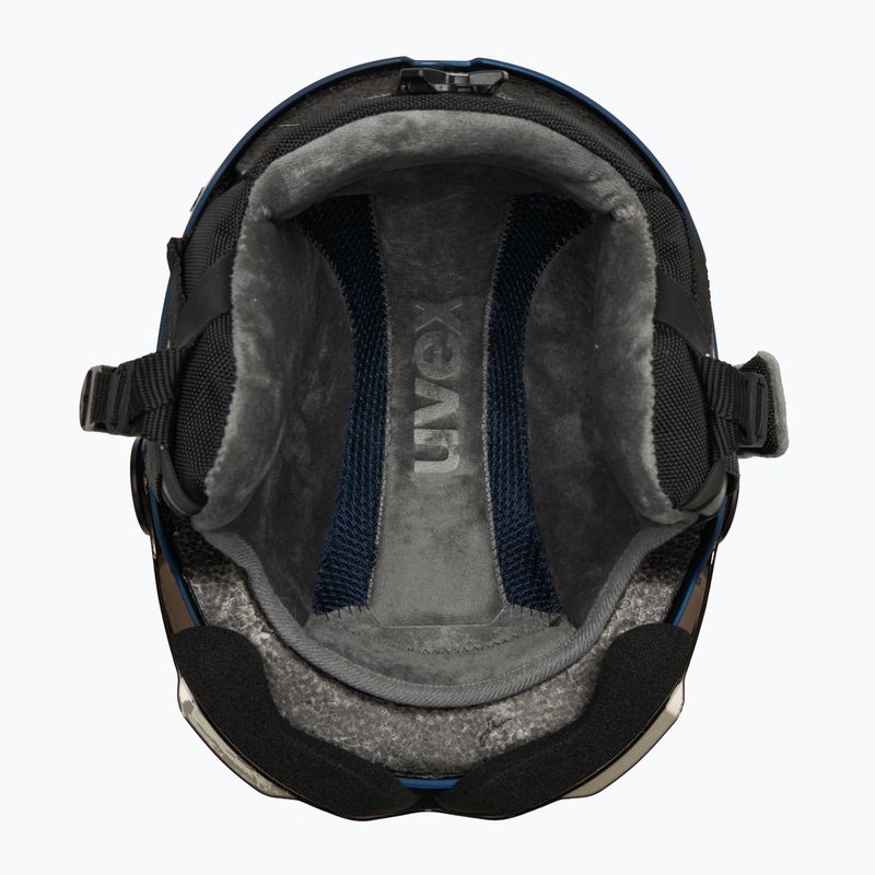 Kask narciarski dziecięcy UVEX Rocket Visor Jr blue puzzle matt/mirror blue/smoke 5