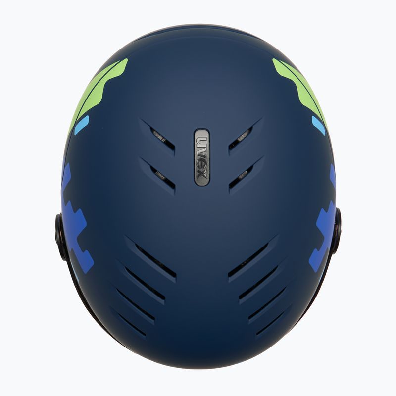 Kask narciarski dziecięcy UVEX Rocket Visor Jr blue puzzle matt/mirror blue/smoke 6