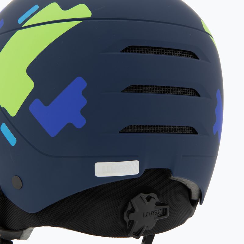 Kask narciarski dziecięcy UVEX Rocket Visor Jr blue puzzle matt/mirror blue/smoke 7