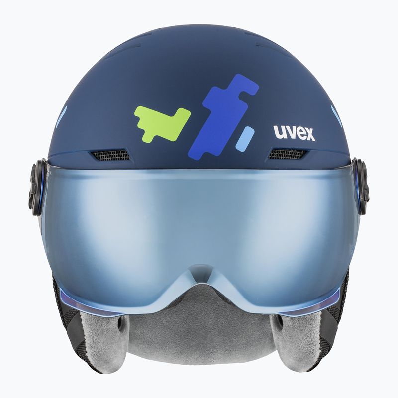 Kask narciarski dziecięcy UVEX Rocket Visor Jr blue puzzle matt/mirror blue/smoke 2