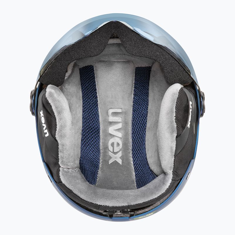 Kask narciarski dziecięcy UVEX Rocket Visor Jr blue puzzle matt/mirror blue/smoke 4