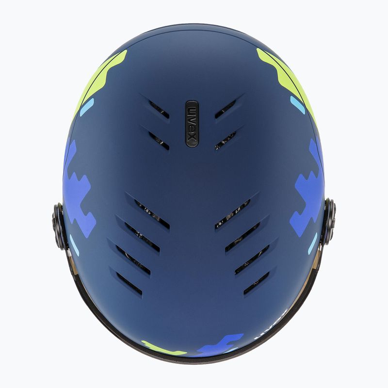 Kask narciarski dziecięcy UVEX Rocket Visor Jr blue puzzle matt/mirror blue/smoke 5