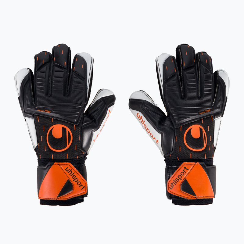 Rękawice bramkarskie uhlsport Speed Contact Supersoft czarne/białe/neonowe pomarańczowe