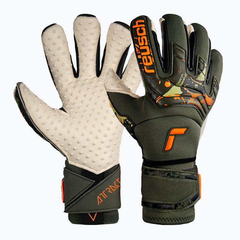 Rękawice bramkarskie Reusch Attrakt Speedbump Ortho-Tec desert green/shocking orange 6
