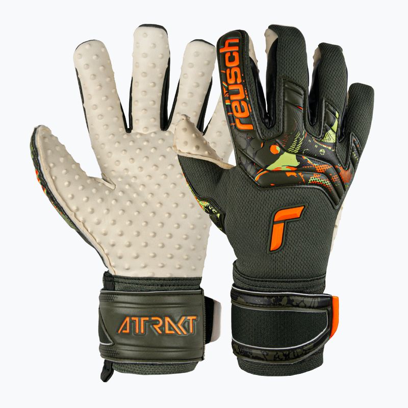 Rękawice bramkarskie Reusch Attrakt Speedbump desert green/shocking orange 6