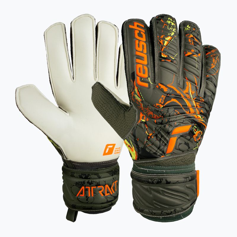 Rękawice bramkarskie Reusch Attrakt Solid desert green/shocking orange 4