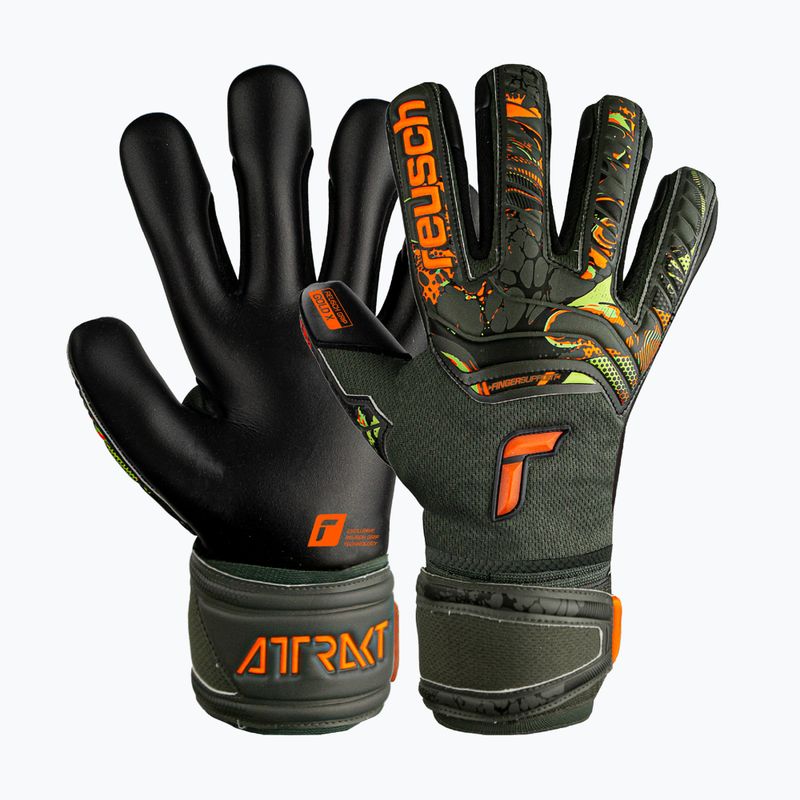 Rękawice bramkarskie dziecięce Reusch Attrakt Gold X Finger Support desert green/shock orange/black 4